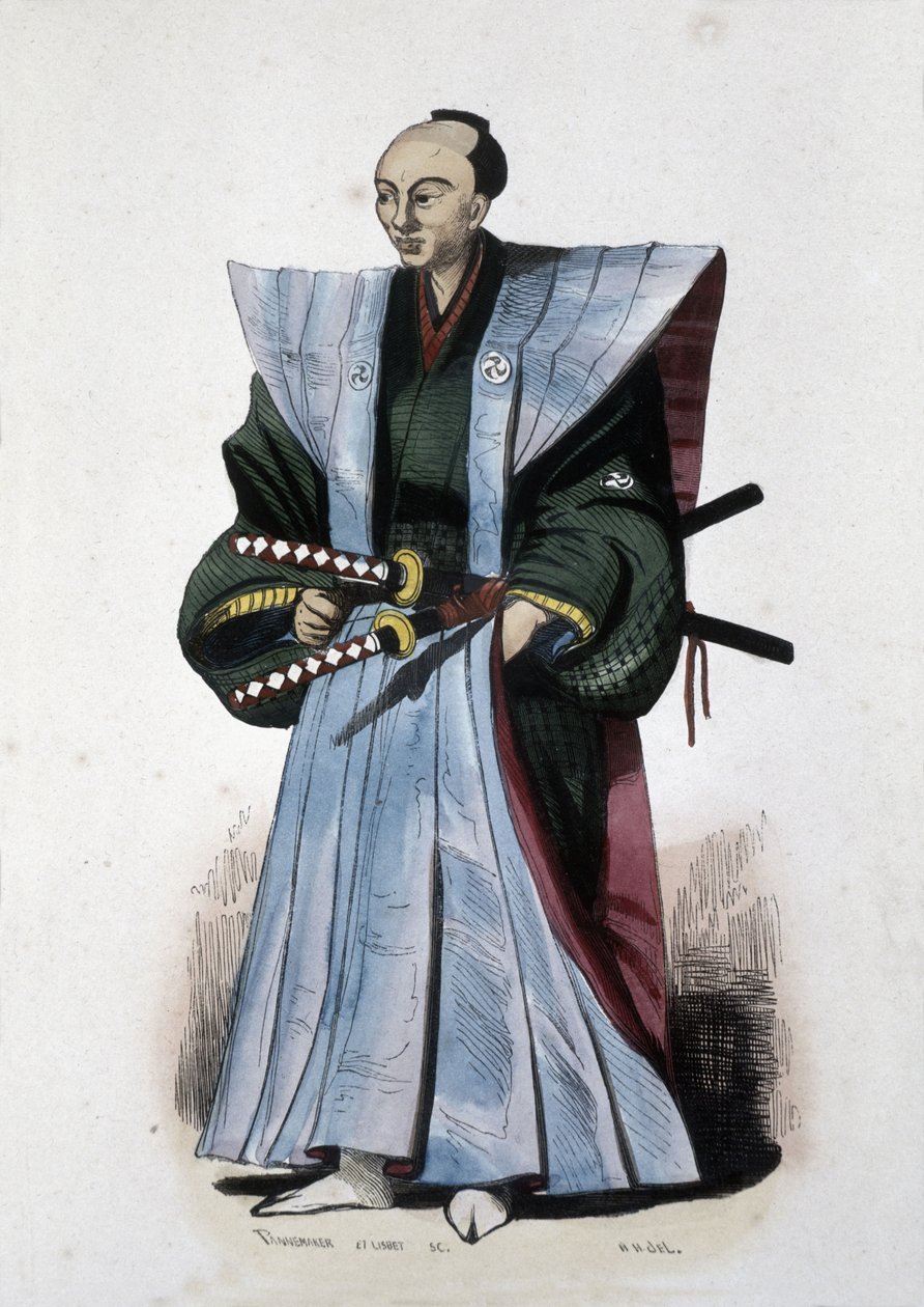 Japanischer Edelmann mit Waffen und zeremonieller Kleidung von Japanese School