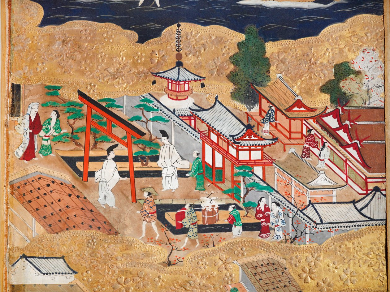 Osakazu Byobu - Japanischer achtteiliger Wandschirm von Japanese School
