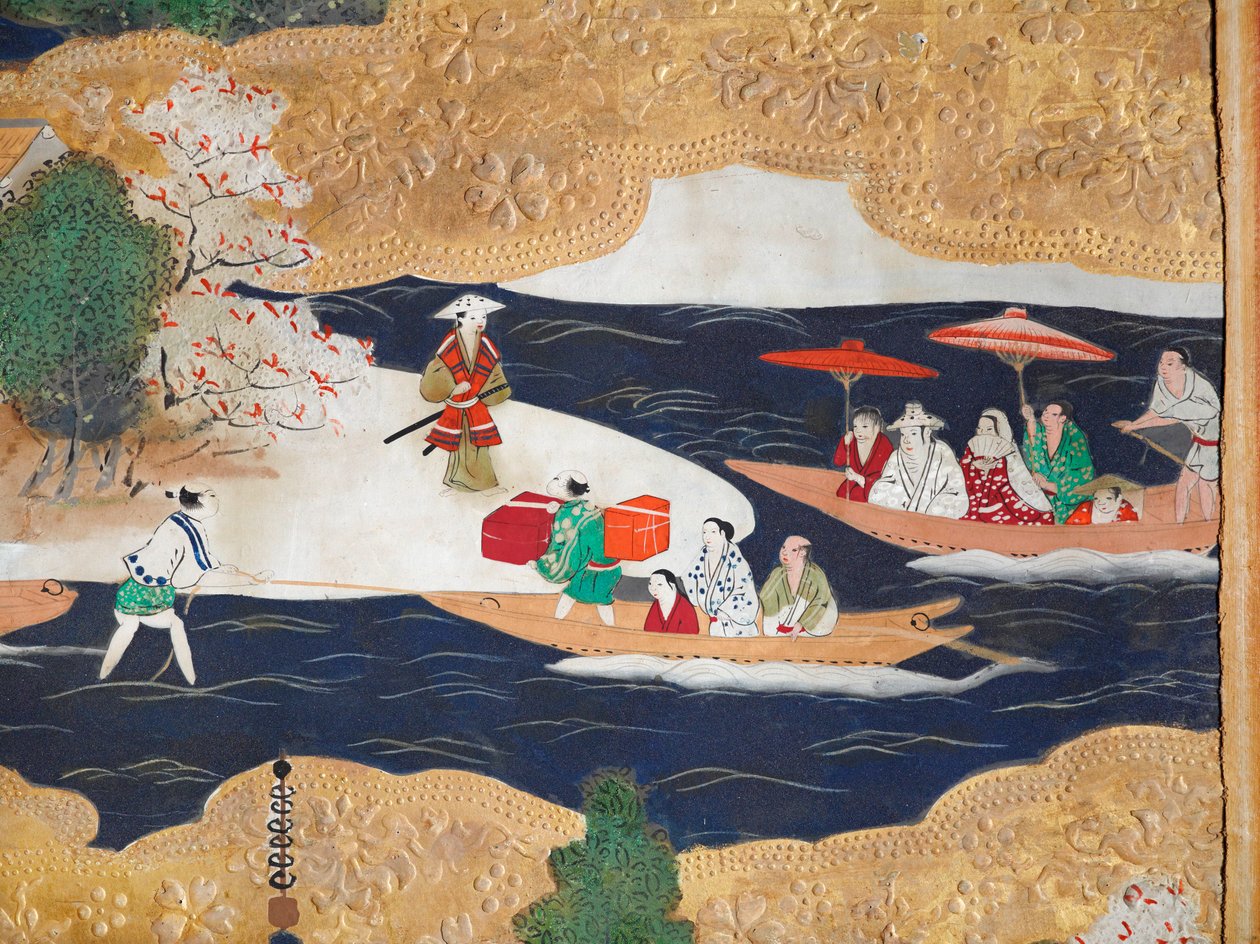 Osakazu Byobu - Japanischer achtteiliger Wandschirm von Japanese School