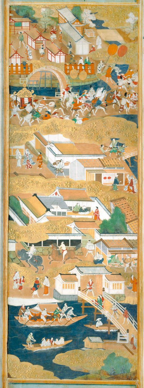 Osakazu Byobu - Japanischer achtteiliger Paravent von Japanese School