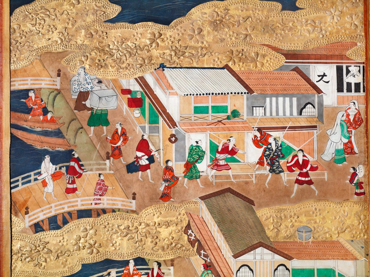 Osakazu Byobu - Japanischer achtteiliger Paravent von Japanese School