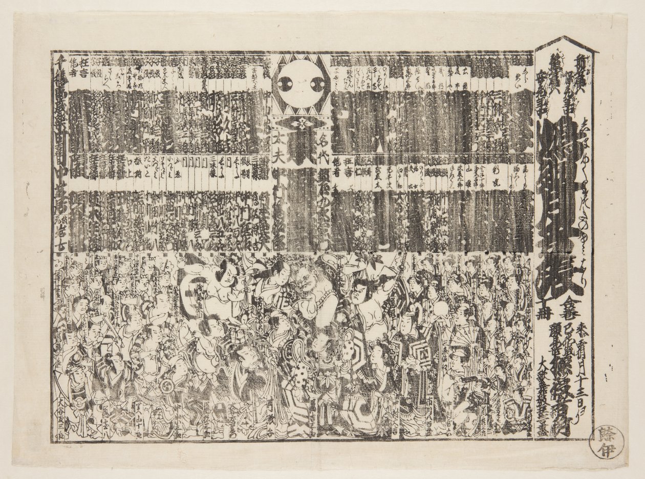 Spielplan für das Saisoneröffnungsprogramm (Kaomise banzuke) von Japanese School