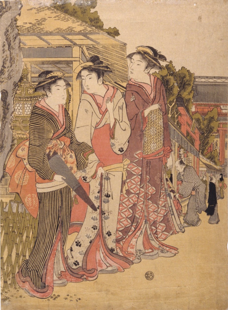 Drei Schönheiten auf dem Marktplatz von Japanese School