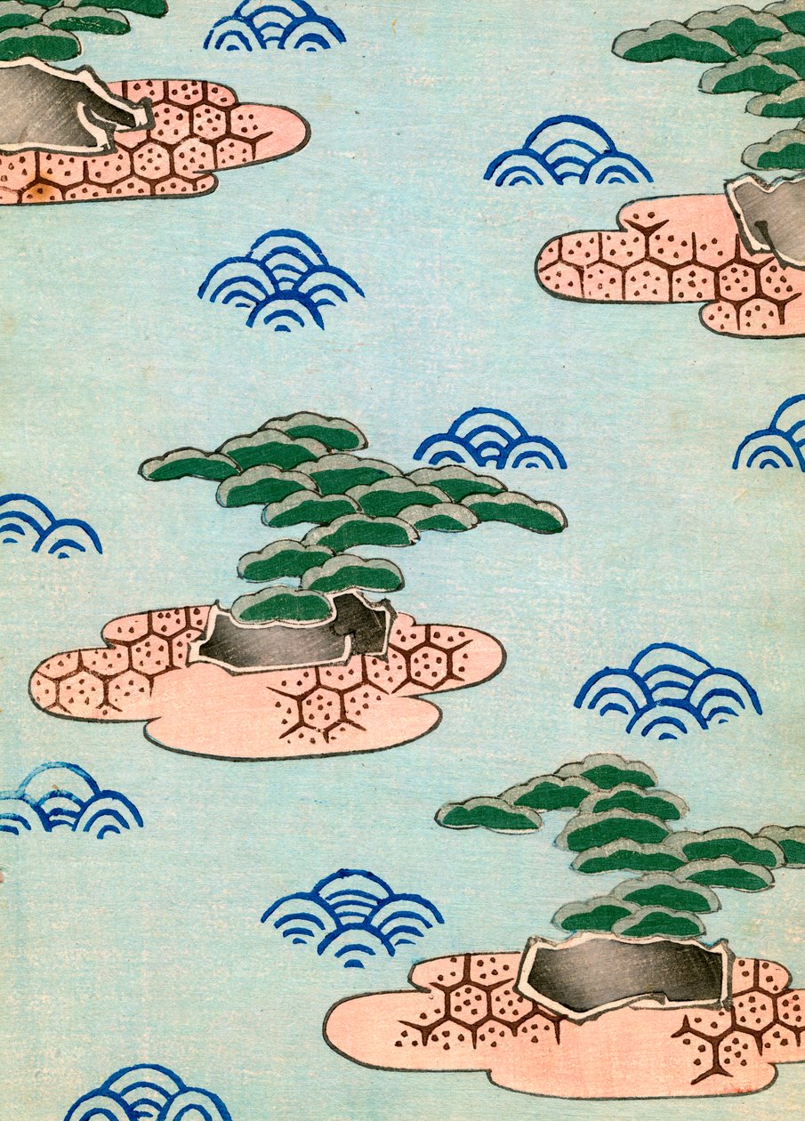 Holzschnitt von Bäumen auf Inseln von Japanese School