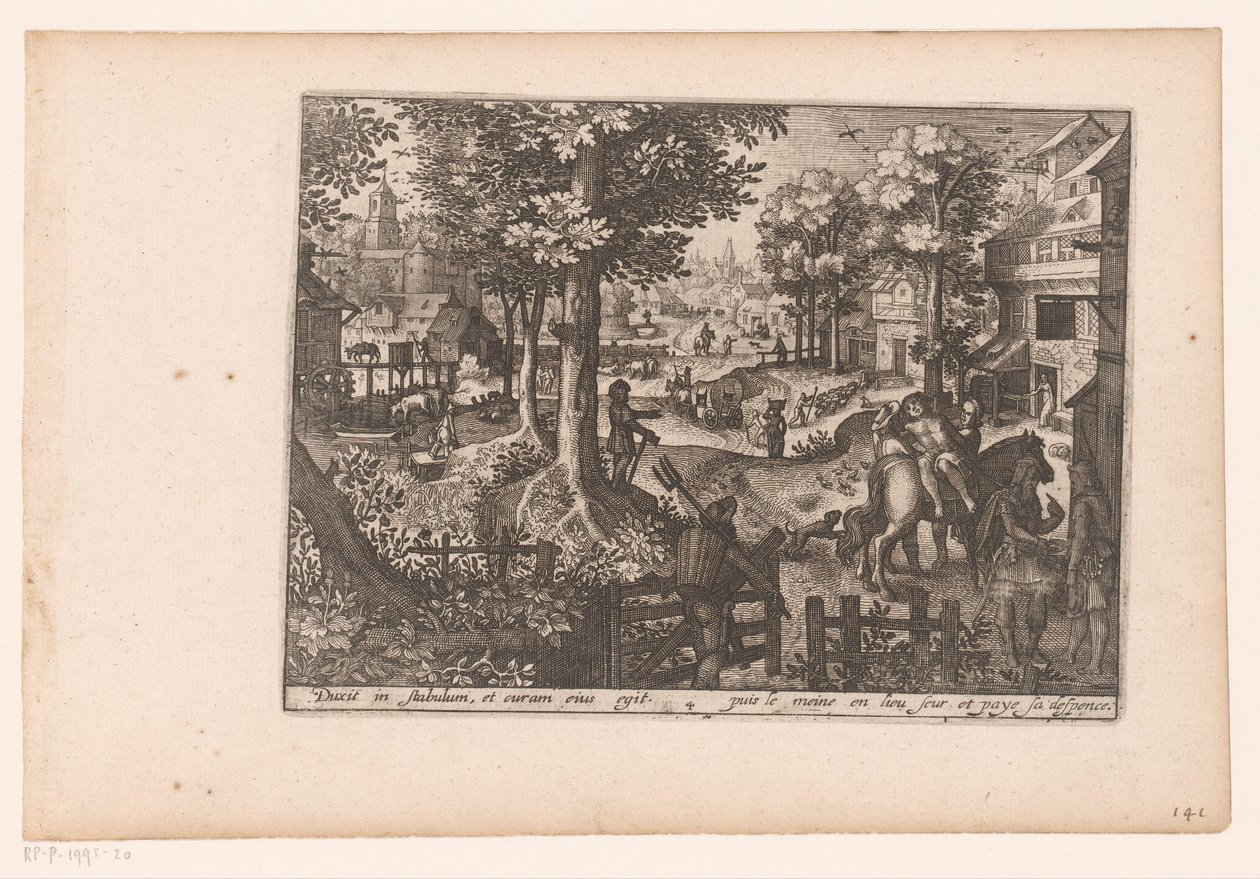 Landschaft mit der Geschichte des barmherzigen Samariters: die Ankunft im Gasthaus von Jaspar de Isaac (attributed to)