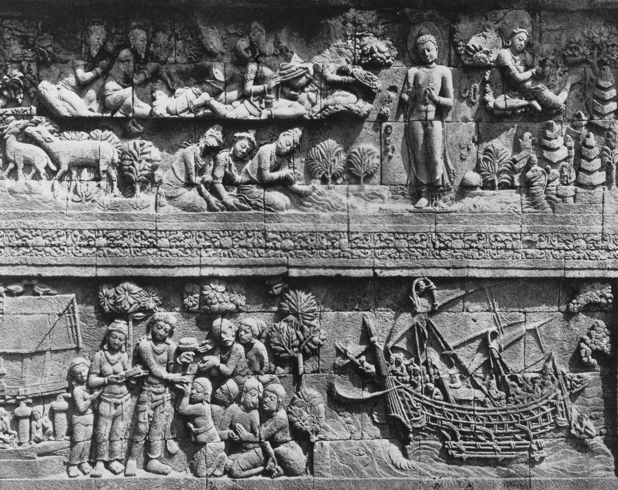Borobudur-Tempelrelief eines badenden Bodhisattva von Javanese School