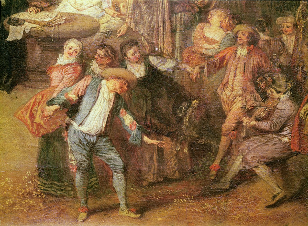 Der Ehevertrag und der ländliche Ball (Detail) von Jean Antoine Watteau