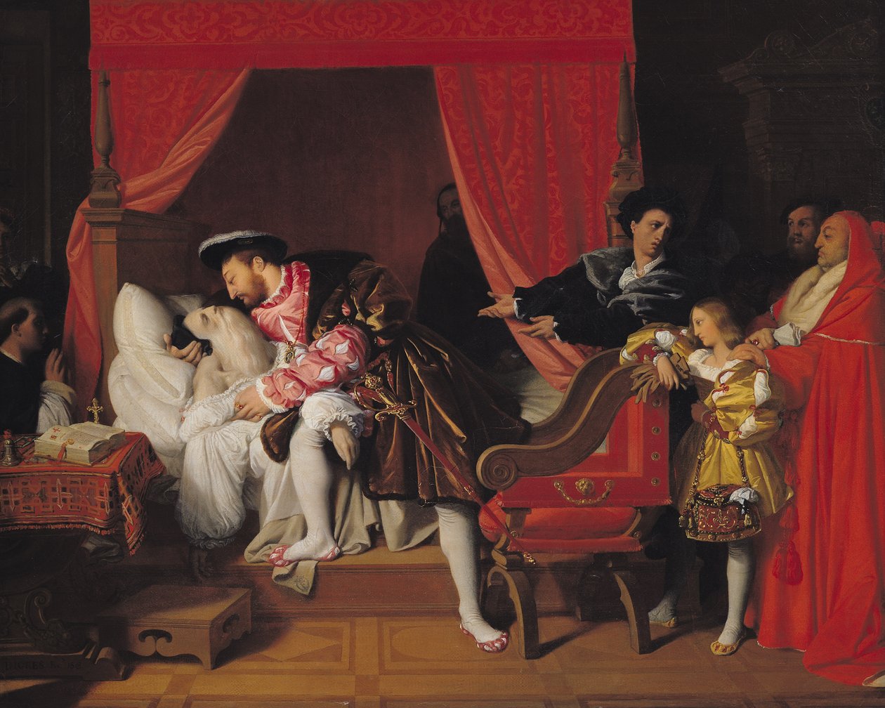 Franz I. (1494-1547) empfängt die letzten Atemzüge von Leonardo da Vinci (1452-1519), 1818 von Jean Auguste Dominique Ingres