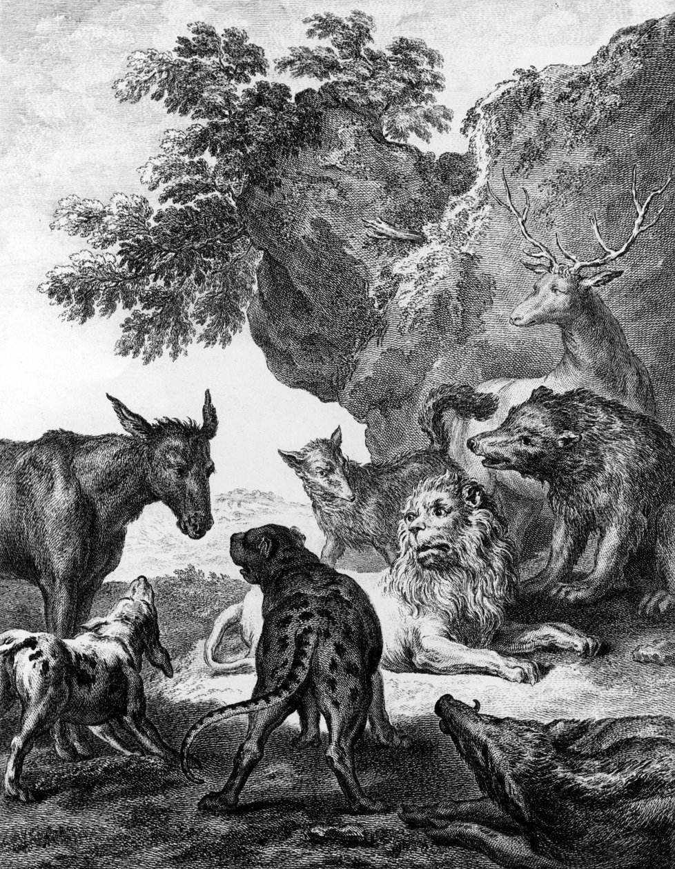 Die Tiere, die an der Pest erkrankt sind, Illustration für die Fabeln von La Fontaine, 1755 von Jean Baptiste Oudry