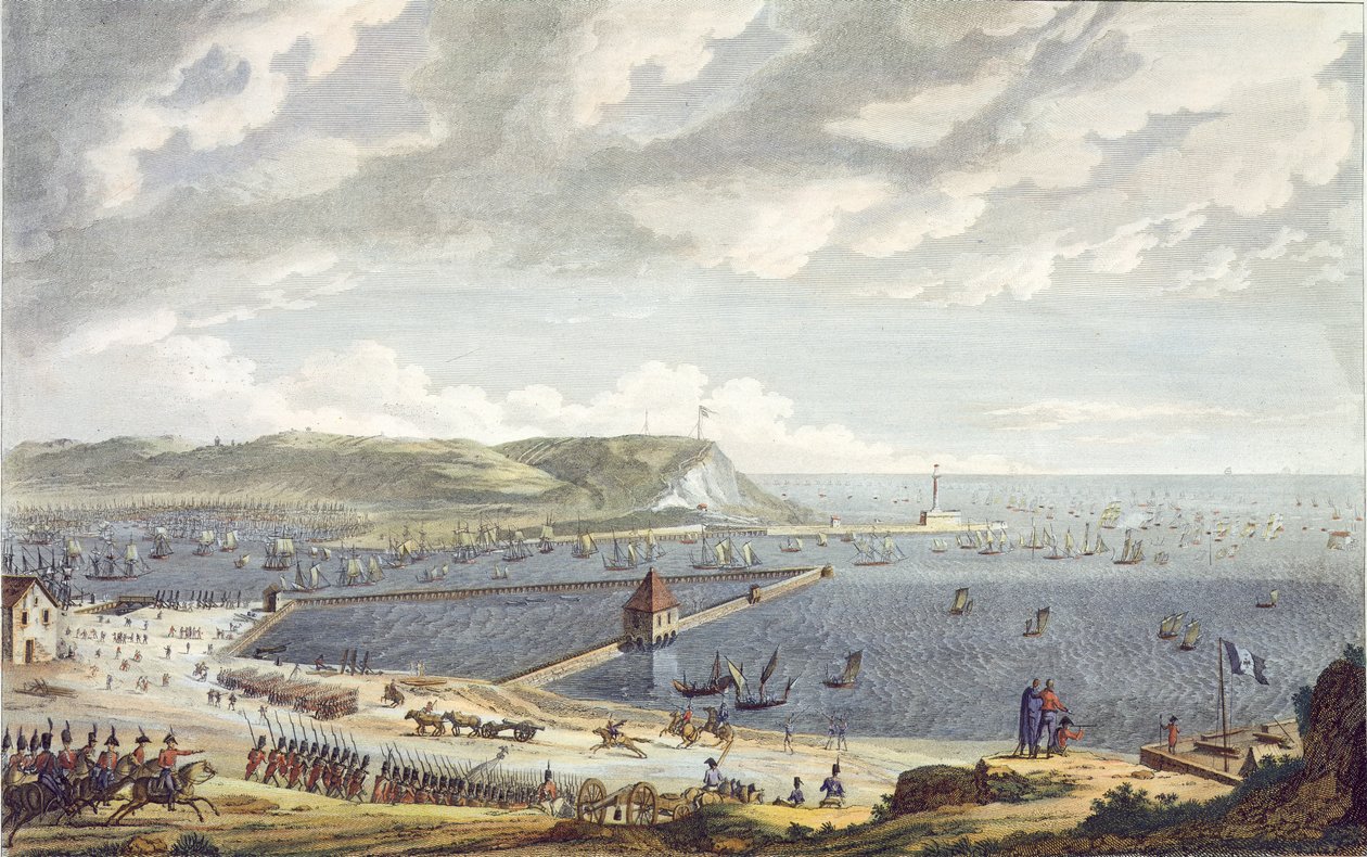 Ansicht des Hafens und der Reede von Boulogne beim Abgang der Flottille, 16. August 1803, graviert von Louis Francois Couche von Jean Jerome Baugean