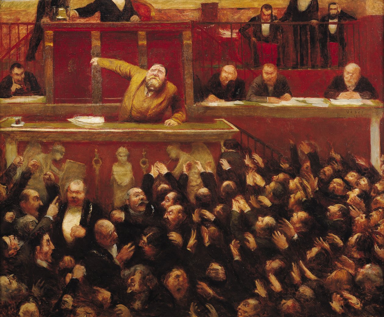 Jean Jaurès (1859-1914) spricht an der Tribüne der Abgeordnetenkammer, 1903 von Jean Veber