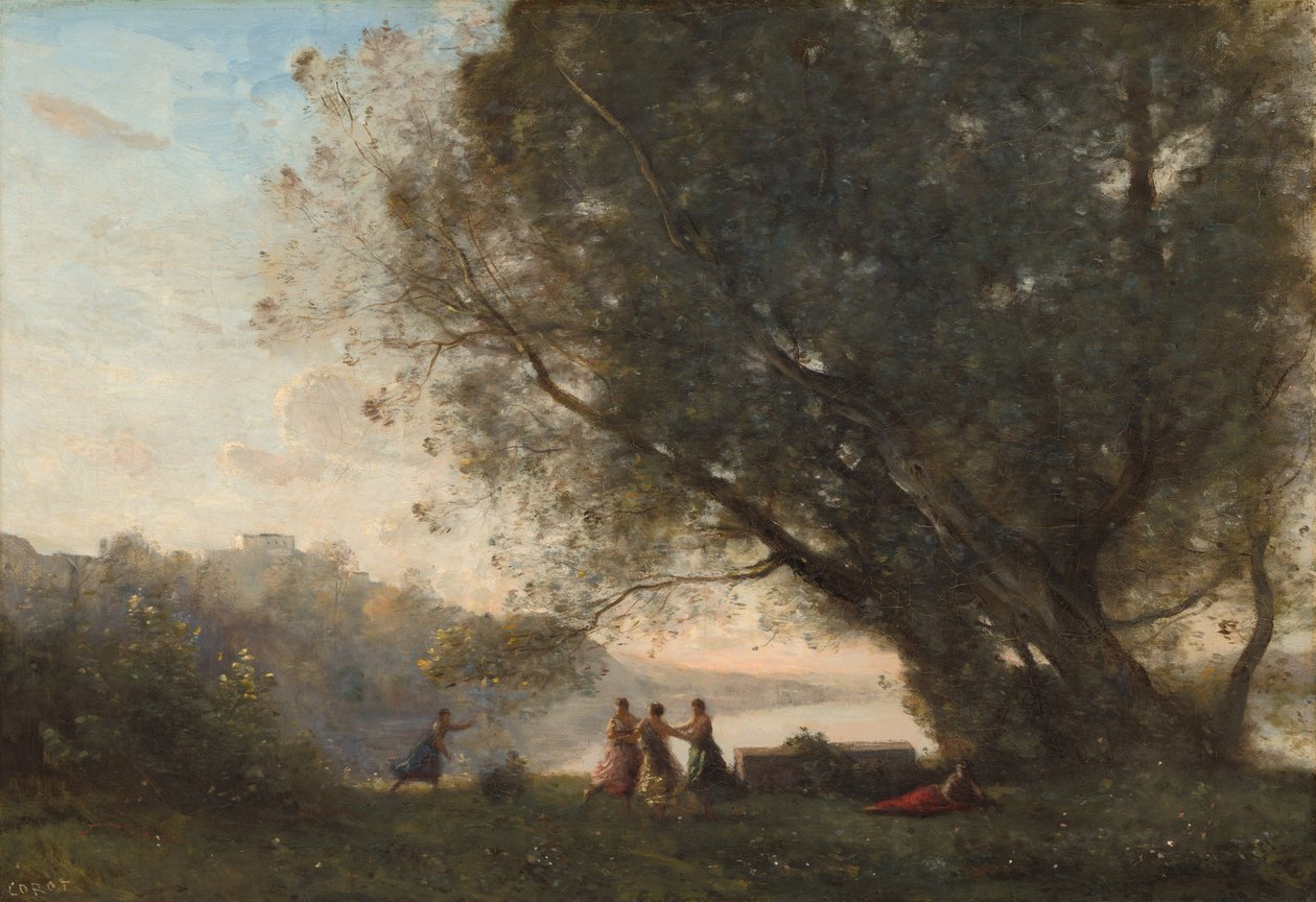Tanz unter den Bäumen am Seeufer von Jean-Baptiste-Camille Corot
