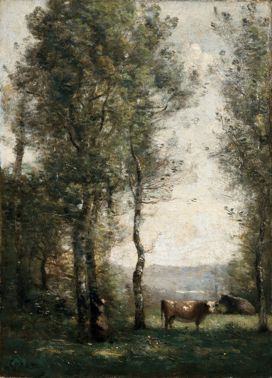 Waldlandschaft mit Kühen auf einer Lichtung von Jean-Baptiste-Camille Corot