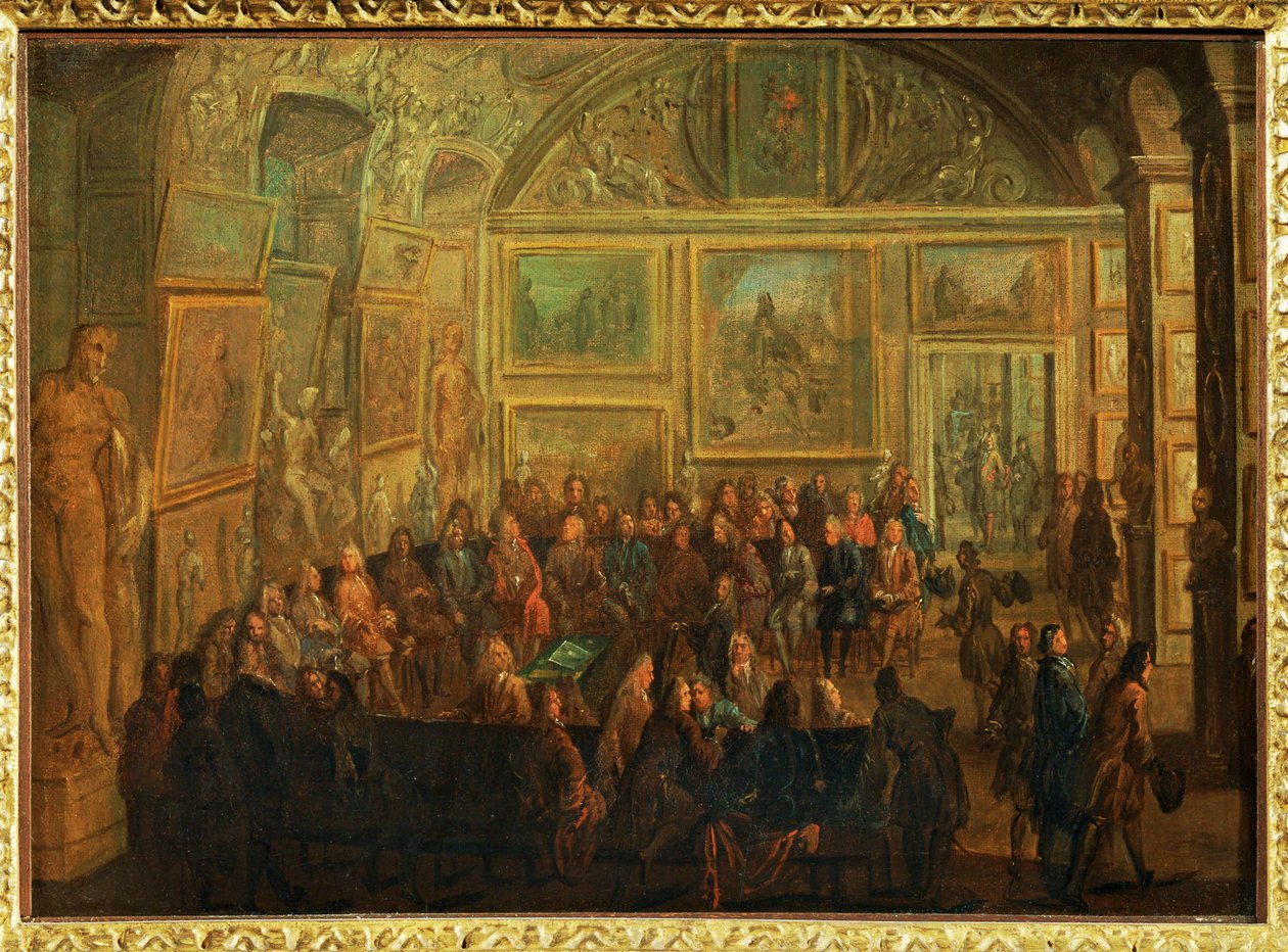 Ansicht des Salon de Diane im Louvre; eine Sitzung der Akademie der Malerei von Jean Baptiste (after) Martin
