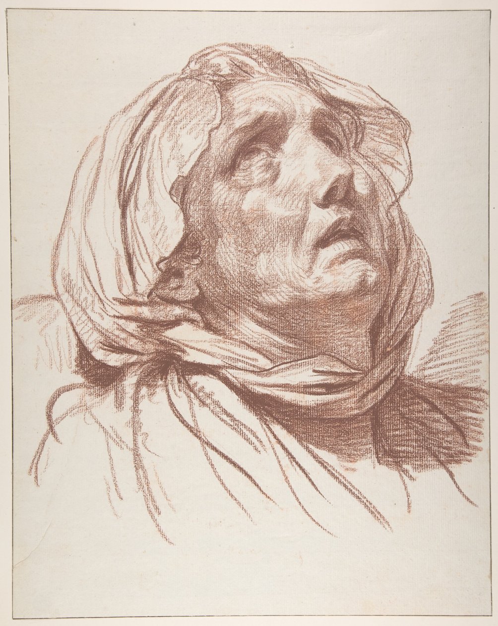 Kopf einer aufblickenden alten Frau von Jean-Baptiste Greuze