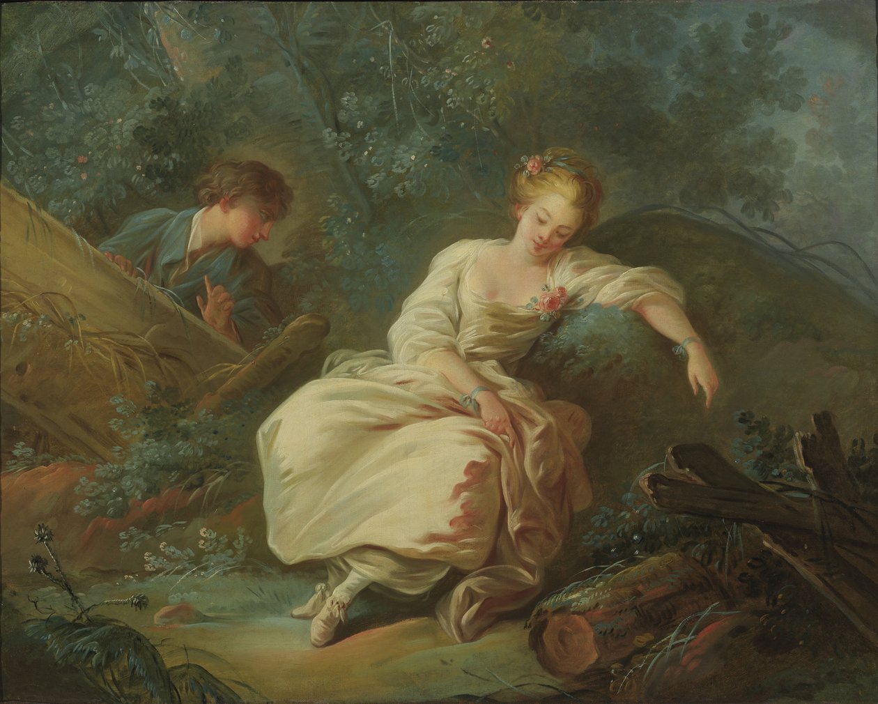 Junges Paar in einer Landschaft von Jean-Baptiste Huet