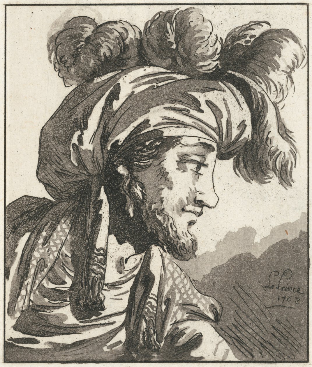Kopf eines turbantragenden Mannes ohne Schnurrbart von Jean-Baptiste Le Prince