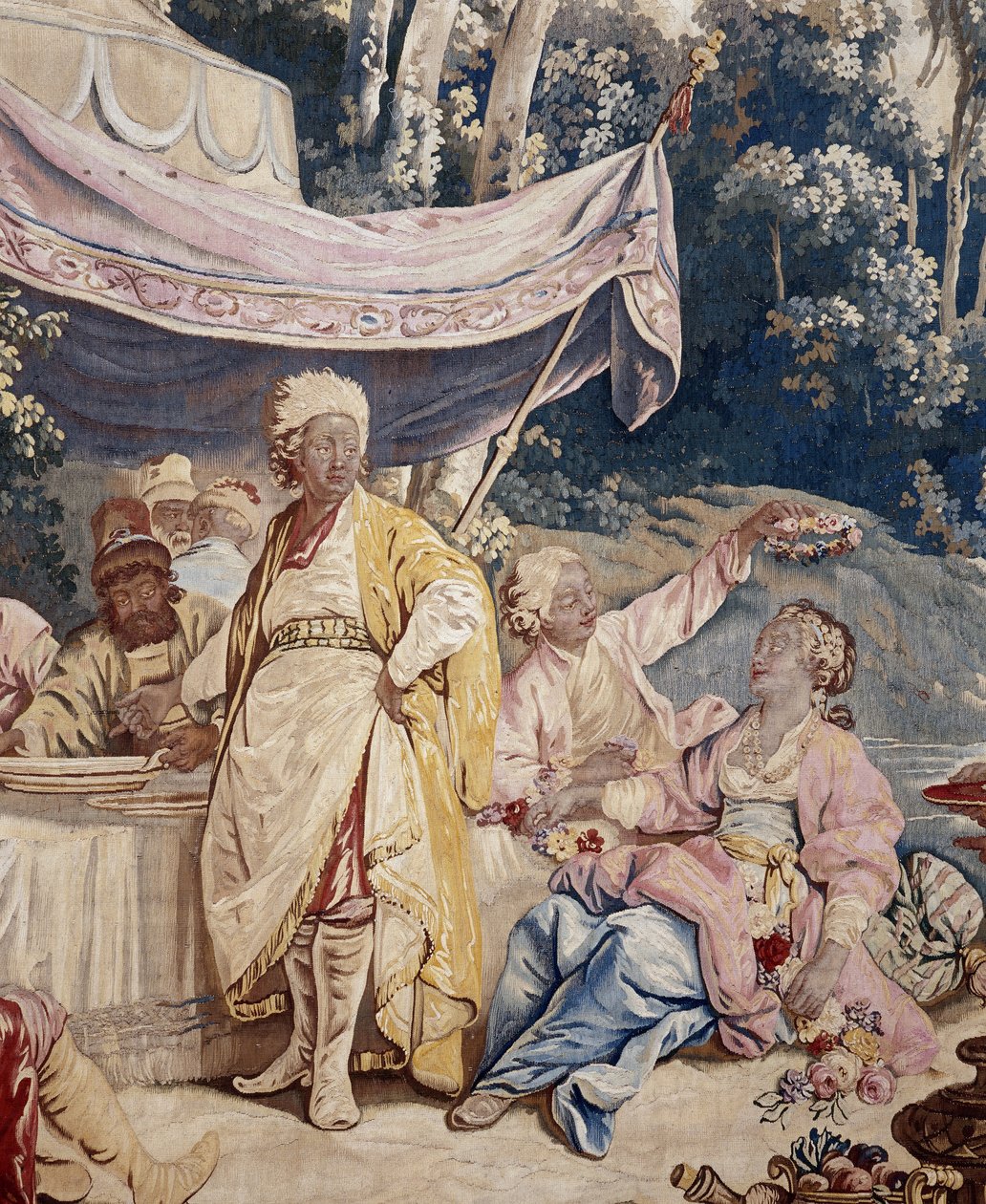 Das Freiluftbankett, Vorhang russische Spiele, (Detail) von Jean-Baptiste Le Prince