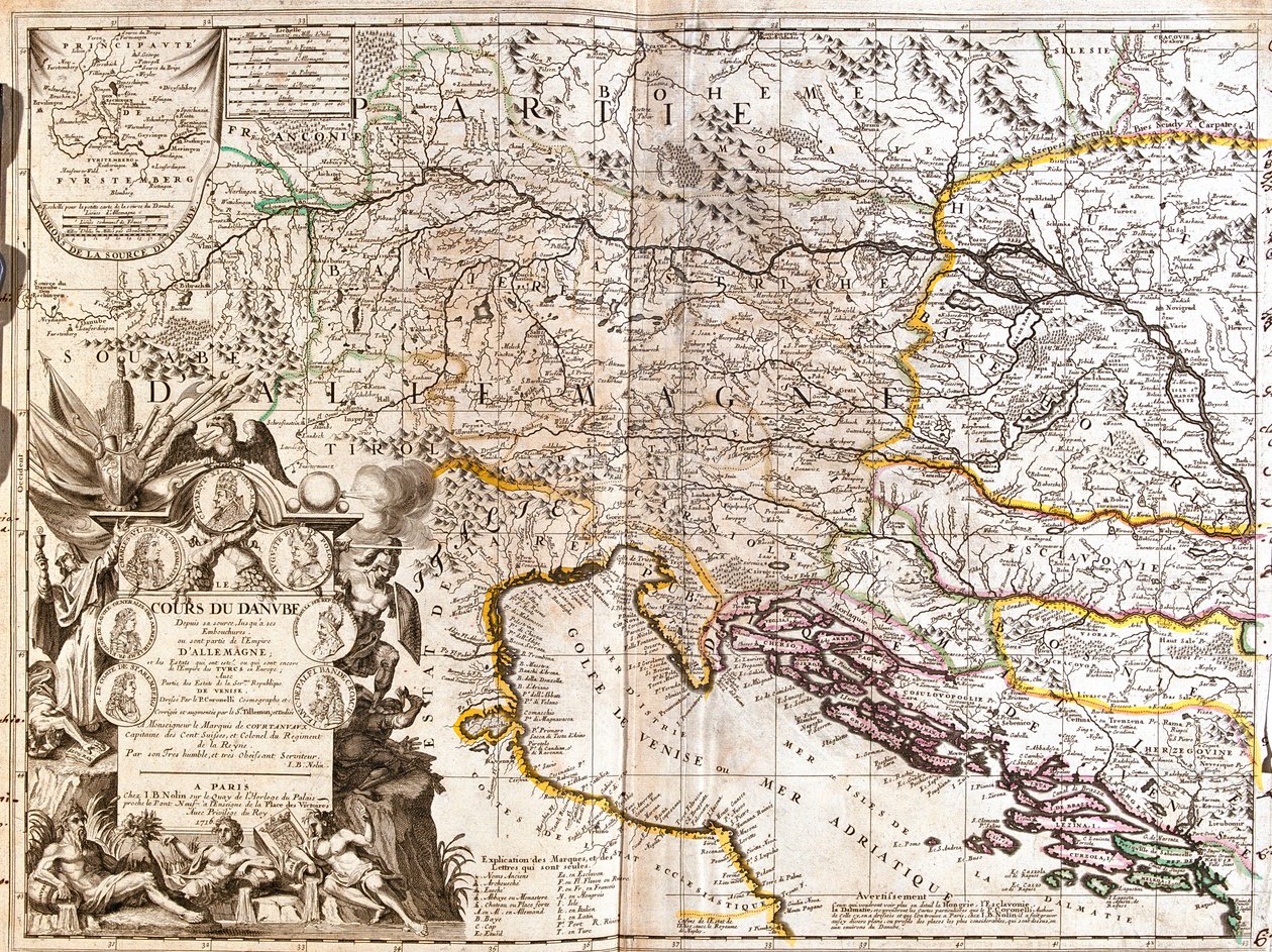 Südostdeutschland, Süd-Tschechien, Österreich, West-Slowakei, West-Ungarn, Slowenien, Kroatien, Bosnien und Herzegowina von Jean Baptiste Nolin