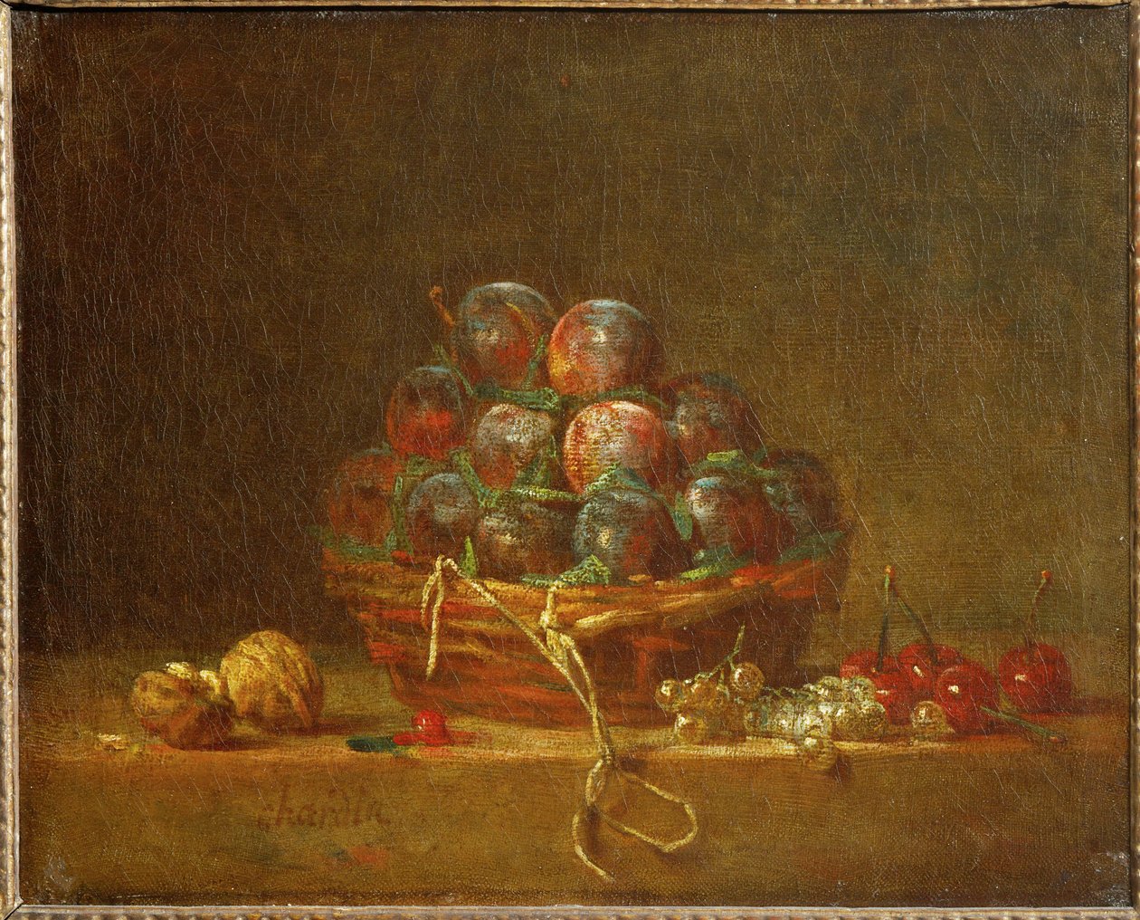 Ein Korb mit Pflaumen, Nüssen, Johannisbeeren und Kirschen von Jean-Baptiste Simeon Chardin