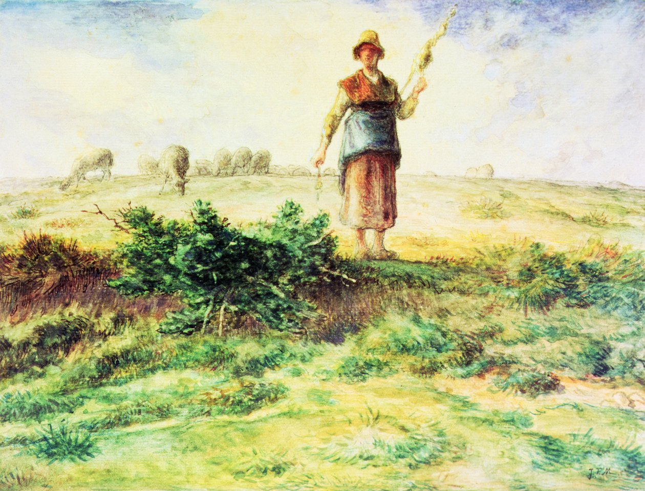 Eine Schäferin und ihre Herde von Jean-Francois Millet