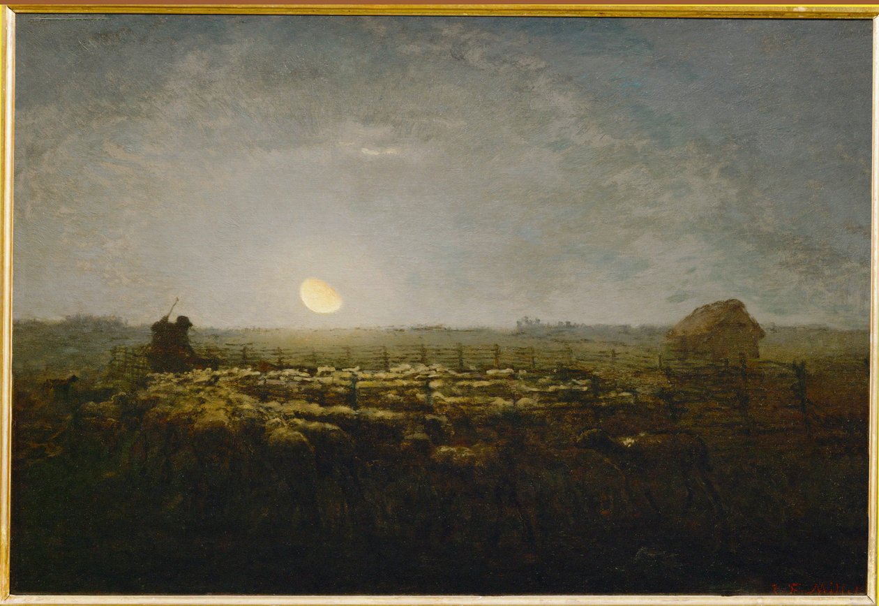 Le parc a mouton, clair de lune von Jean-Francois Millet