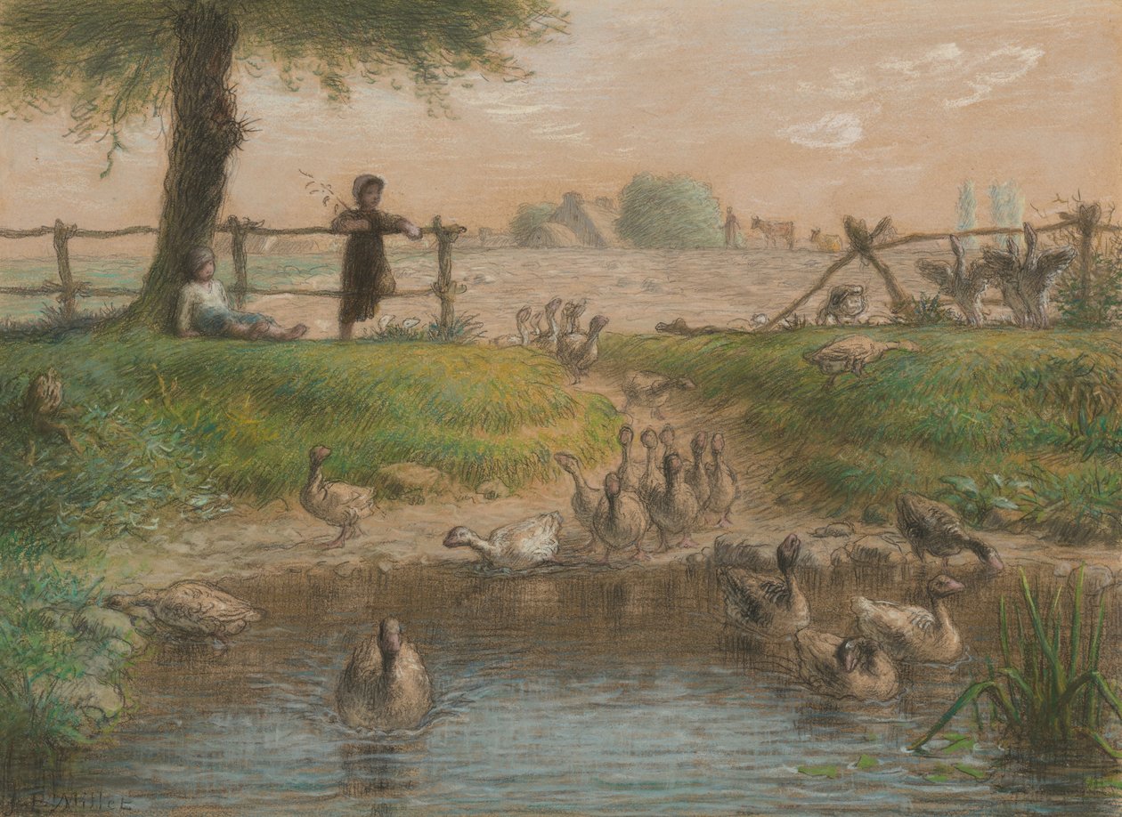 Bauernkinder am Gänseteich von Jean-Francois Millet