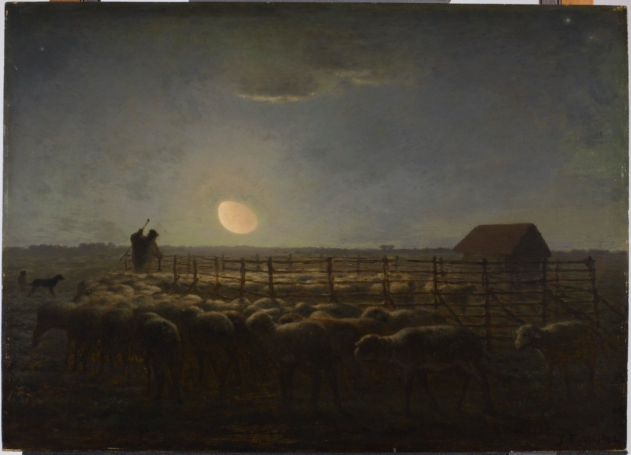 Der Schafstall, Mondschein von Jean-Francois Millet