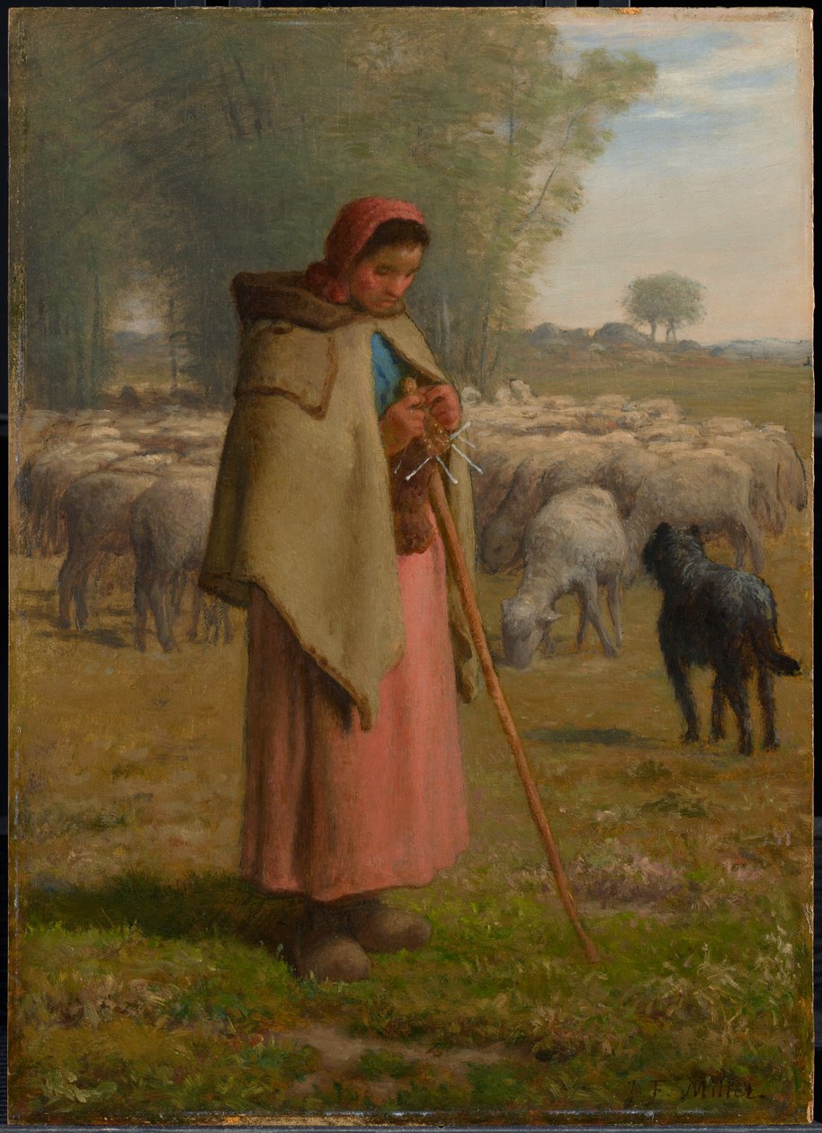 Junges Mädchen, das seine Schafe hütet von Jean-Francois Millet