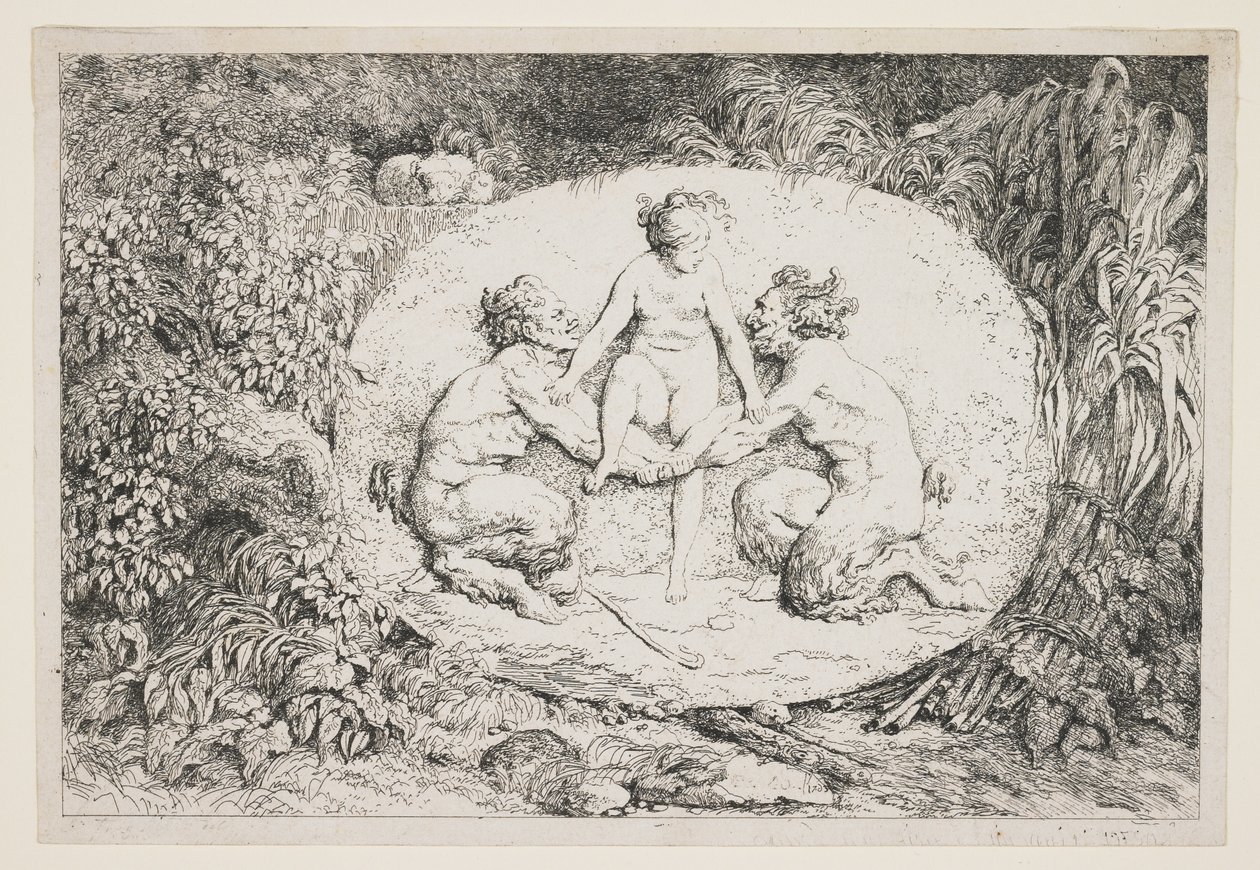 Eine Nymphe landet auf den Armen von zwei Satyrn, 1763 von Jean Honore Fragonard