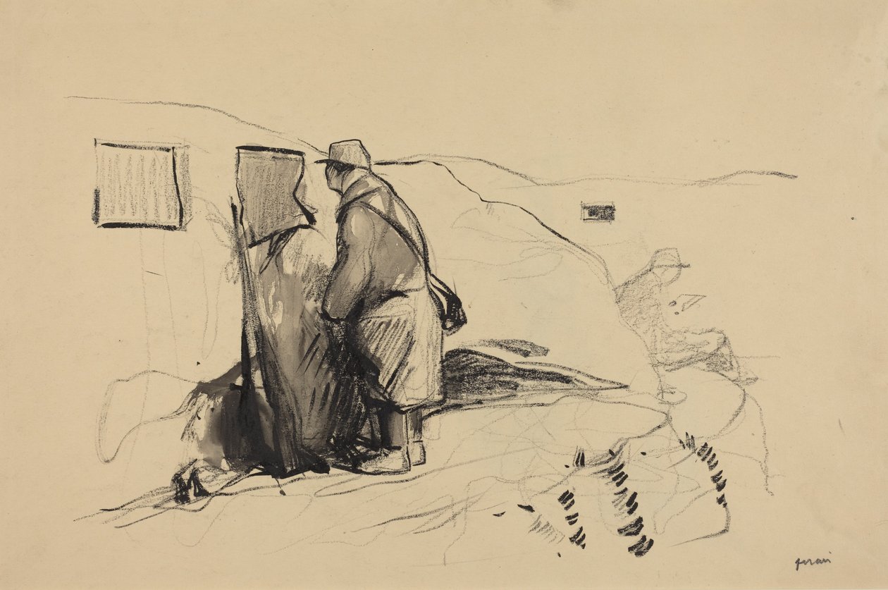 a) In den Schützengräben (recto); b) Studie für In den Schützengräben (verso) von Jean-Louis Forain