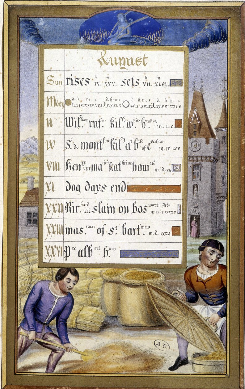 Die Ernte (Jungfrau) - Faksimile der Stunden der Anne von Bretagne, von Jean Bourdichon von Jean (after) Bourdichon