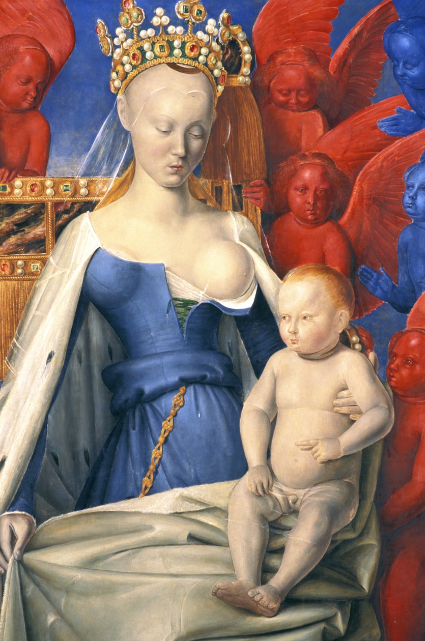 Die stillende Jungfrau in einem Hermelinmantel dargestellt als Agnes Sorel (Detail) von Jean (after) Fouquet