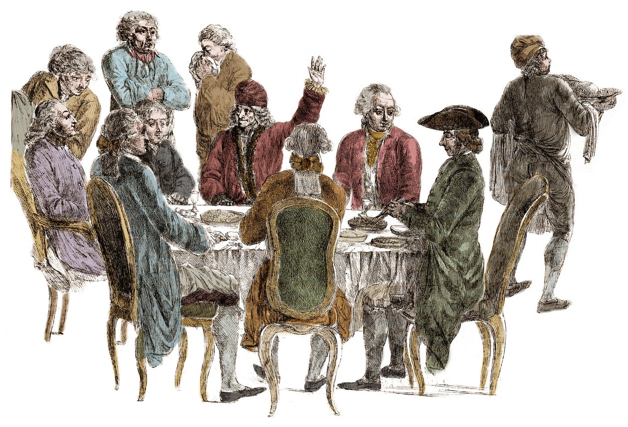 Das Abendessen der Philosophen - Voltaire (François Marie Arouet dit) von Jean (after) Huber