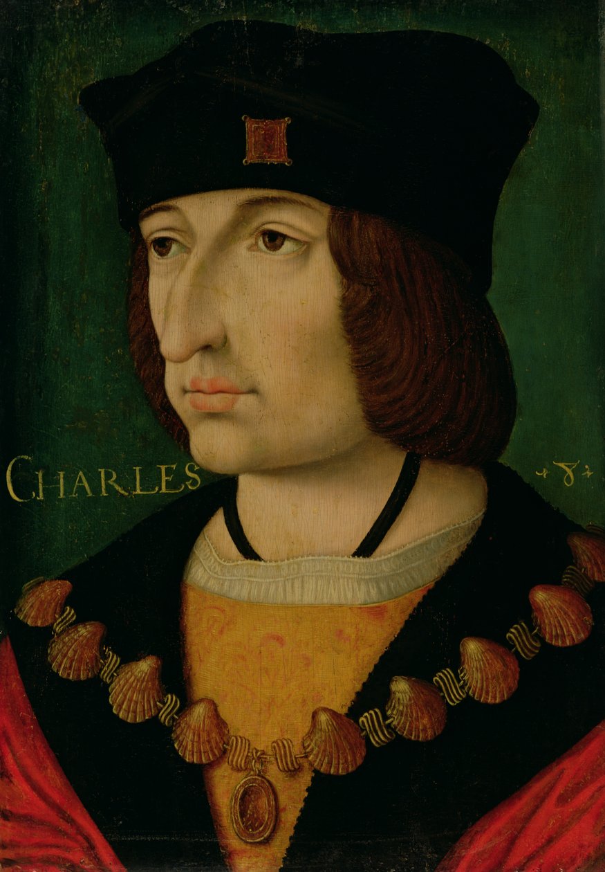 Porträt von Karl VIII. (1470-98) König von Frankreich von Jean (attr.to) Bourdichon