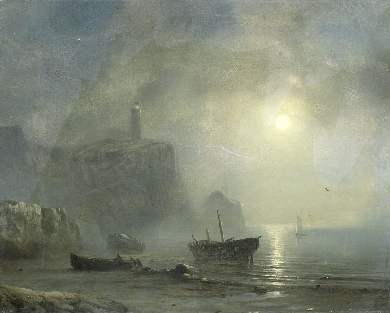 Ansicht einer felsigen Küste bei Mondlicht von Jean Antoine Theodore Gudin