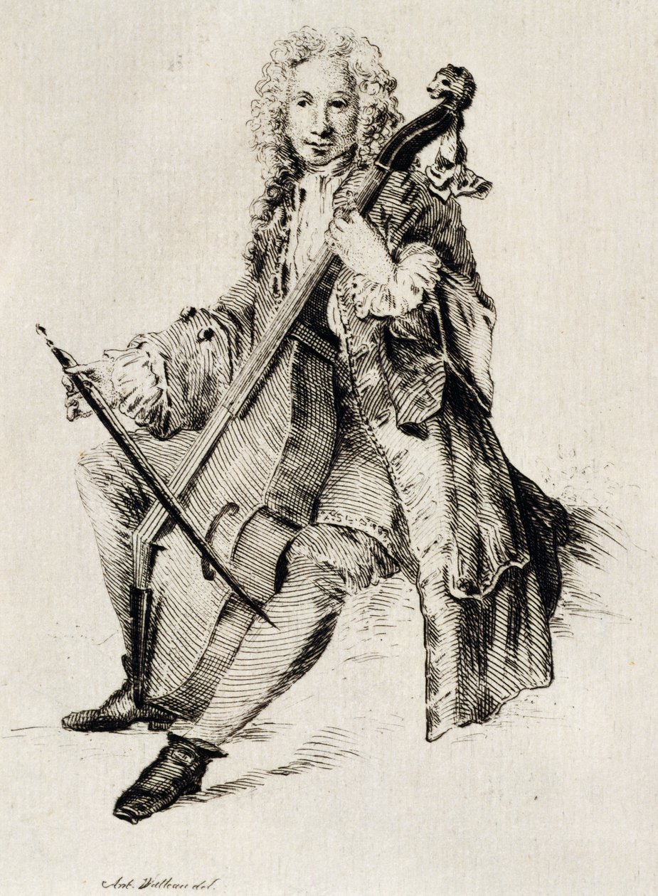 Cellospieler (Stich) von Jean Antoine Watteau