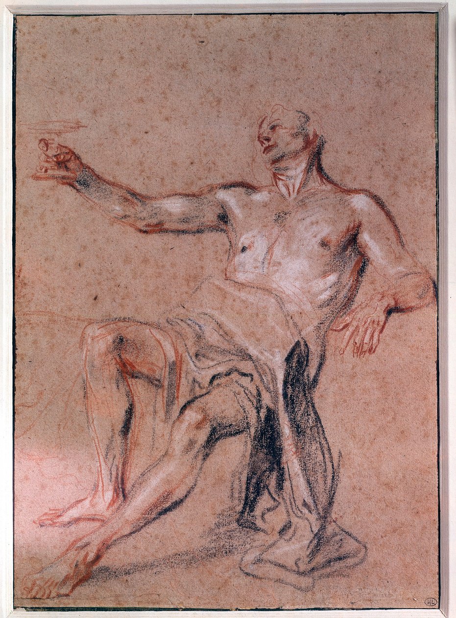 Männlicher Akt Bleistiftzeichnung von Jean Antoine Watteau (18. Jahrhundert) von Jean Antoine Watteau