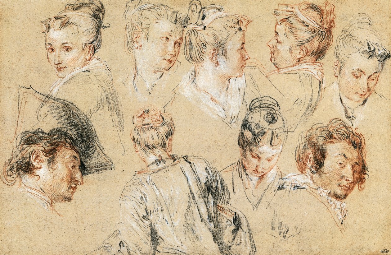 Studie von Köpfen von Jean Antoine Watteau