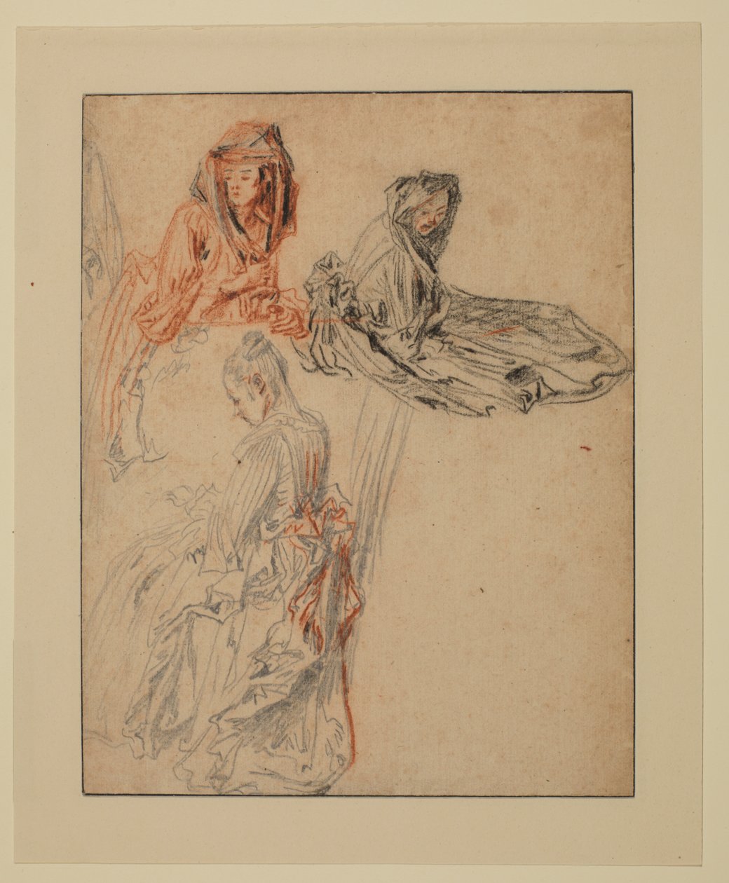 Drei Studien weiblicher Figuren, 1716 - 1718 circa von Jean Antoine Watteau