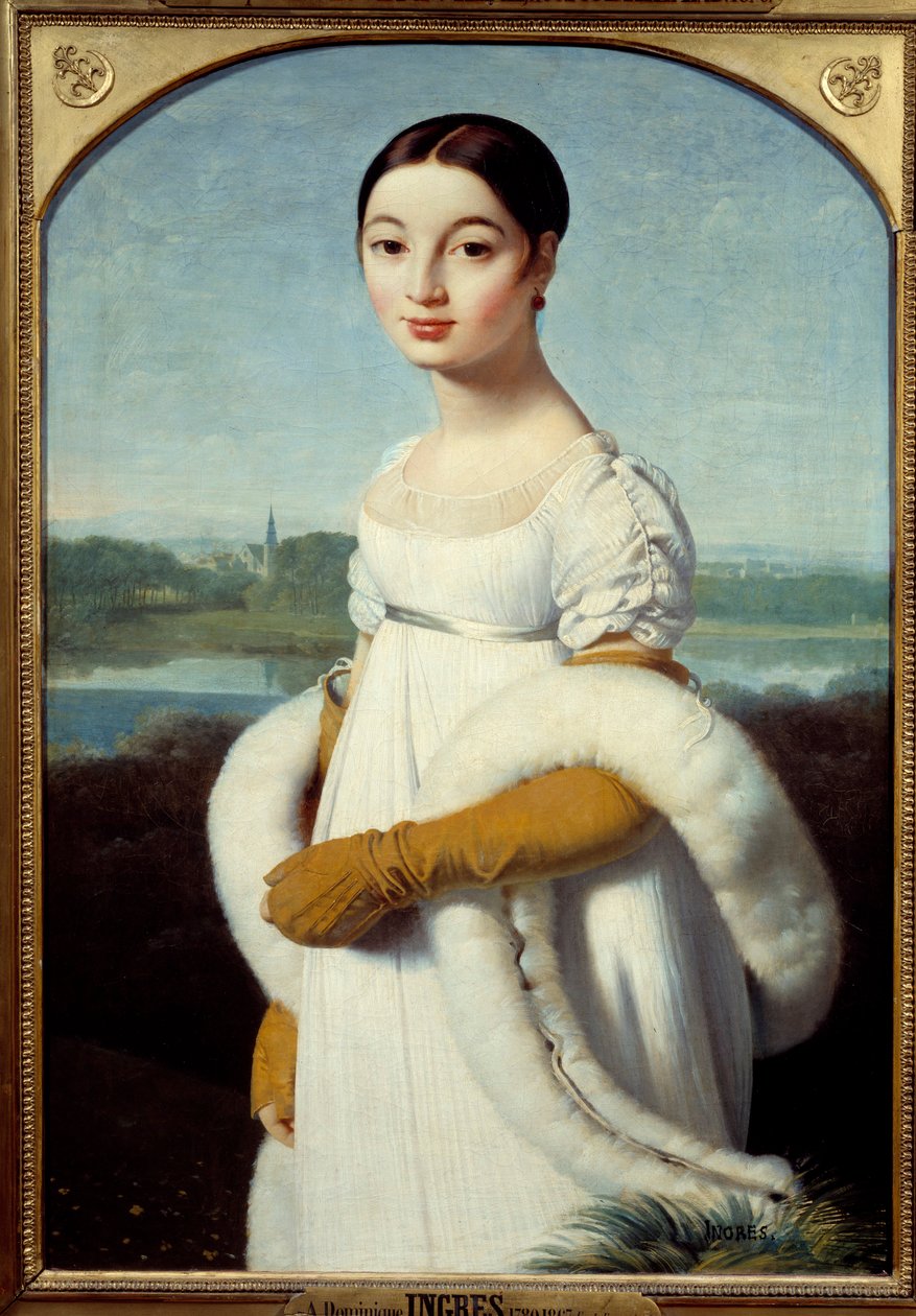 Porträt von Mademoiselle Caroline Riviere: Die junge Frau ist in der Mode des Ersten Kaiserreichs gekleidet von Jean Auguste Dominique Ingres