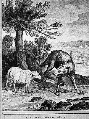 Der Wolf und das Lamm (Gravur) von Jean Baptiste (after) Oudry