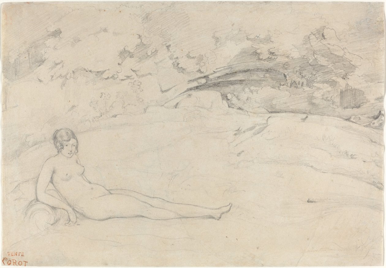 Ein Akt, der in einer Landschaft liegt von Jean Baptiste Camille Corot
