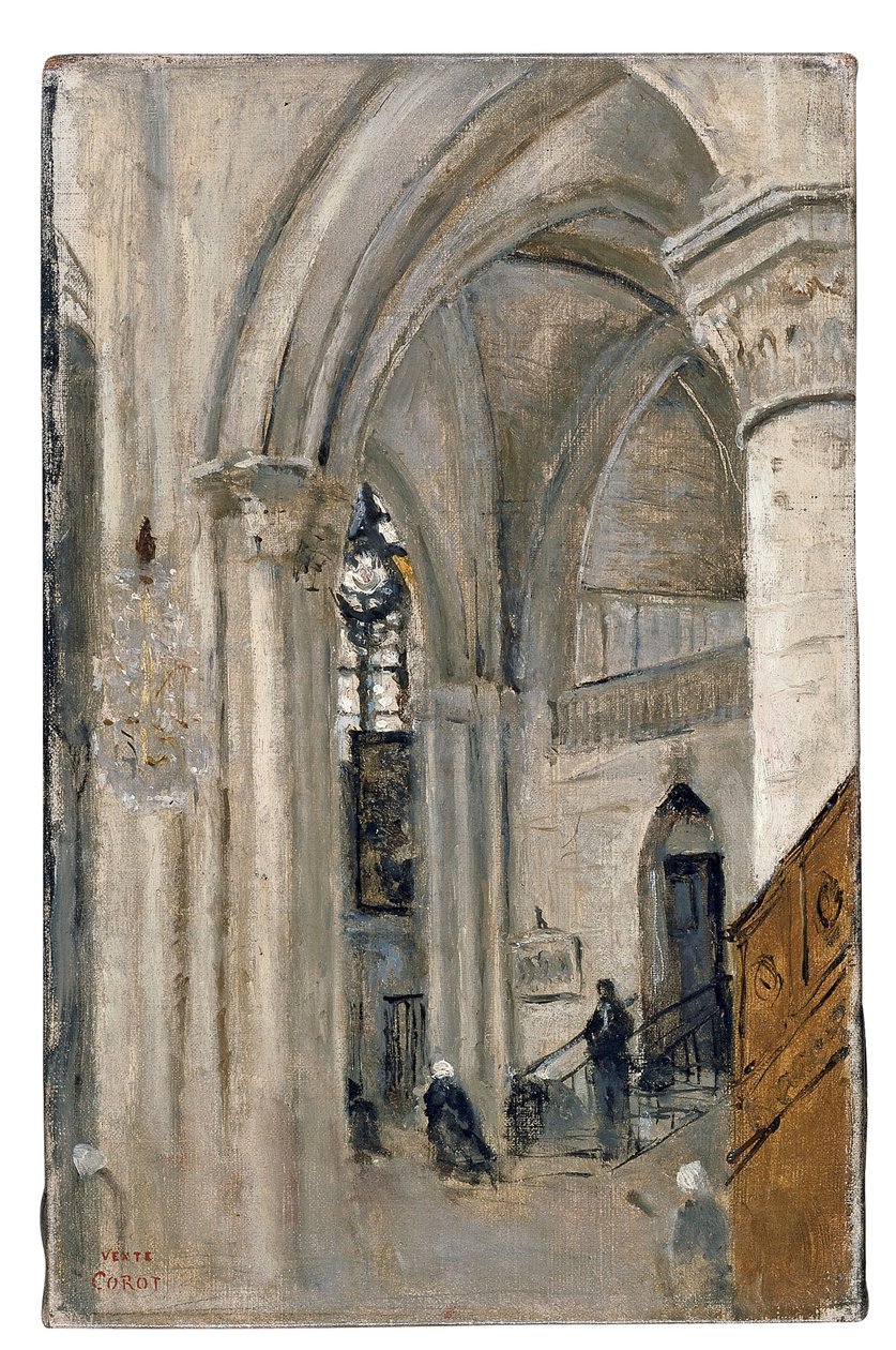 Innenraum der Kirche in Mantes von Jean Baptiste Camille Corot