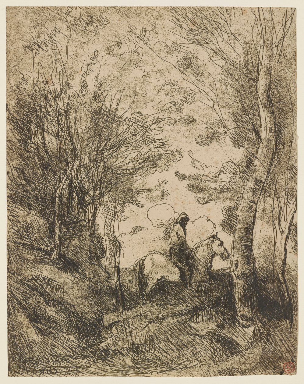 Der große Reiter im Wald von Jean Baptiste Camille Corot