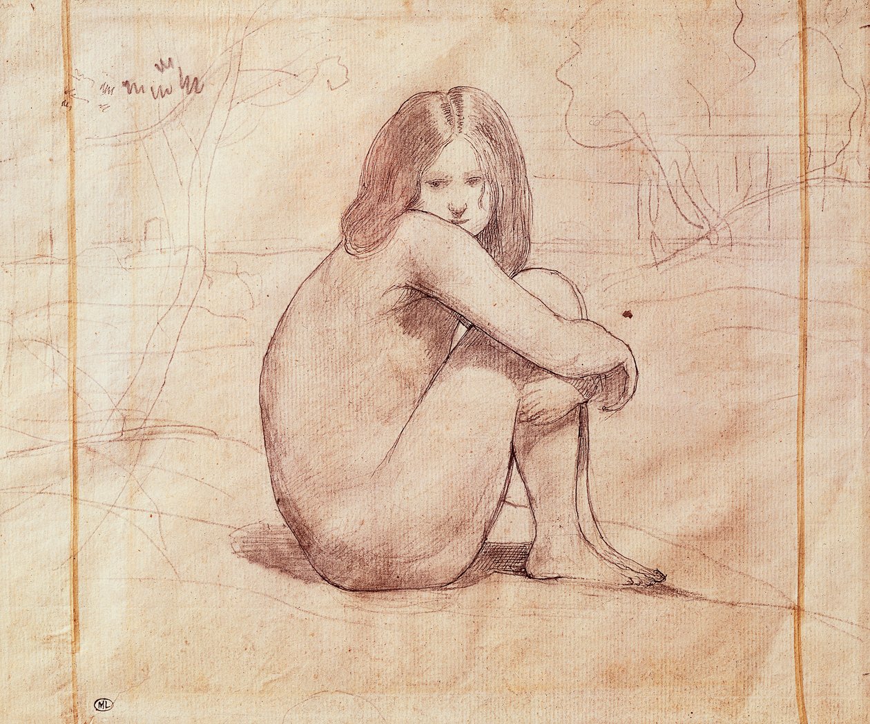 Nacktes Mädchen, sitzend, Zeichnung von Jean-Baptiste-Camille Corot (1796-1875) von Jean Baptiste Camille Corot