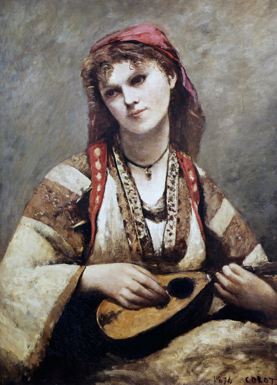 Porträt von Christine Nilson, oder Die Bohemienne mit einer Mandoline von Jean Baptiste Camille Corot