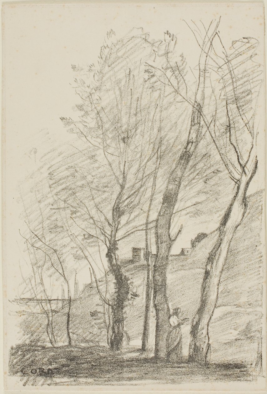 Lesen unter den Bäumen von Jean Baptiste Camille Corot
