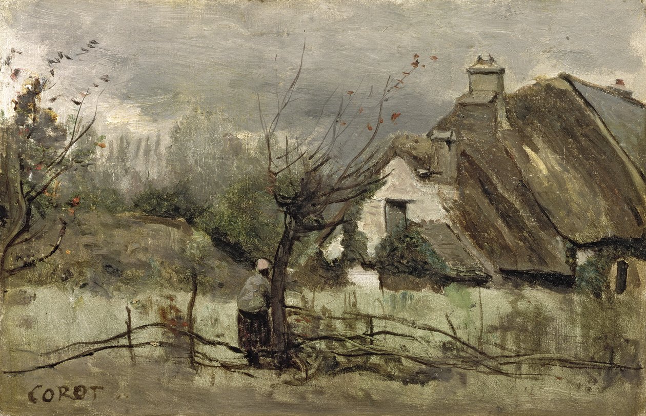 Reetdachhaus in Picardie von Jean Baptiste Camille Corot