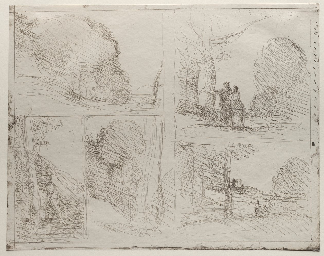 Der Garten des Perikles; Die Gasse des Malers; Gekritzel; Der große Holzfäller; Der Turm von Heinrich VIII von Jean Baptiste Camille Corot